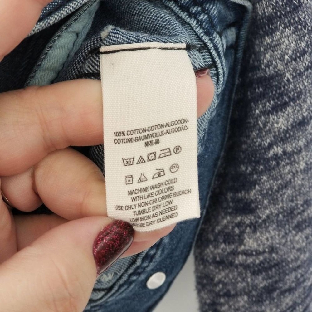 Free People Mixed Media Space Dye Knit Hooded Denim Jean Jacket Blue Size XS - Picture 6 of 8